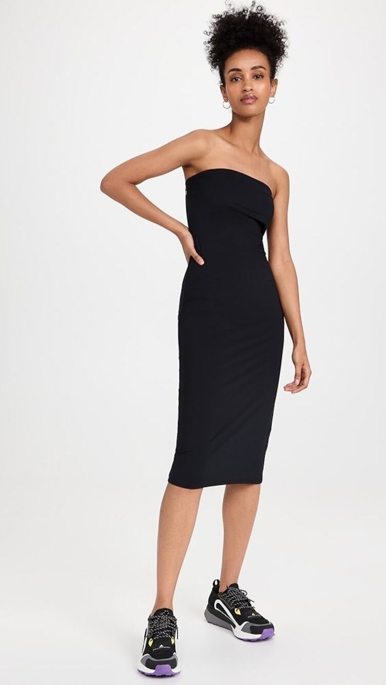 Bandier Le Ore Black Strapless Square Neck Tube Knee Length Midi Bodycon Dress M